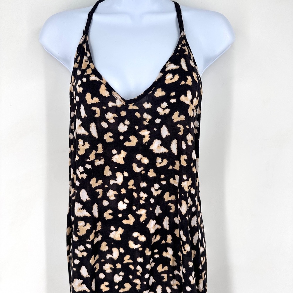 TOPSHOP Leopard Print Maxi Dress Halter Neck Side Slits Black Tan Size 8 Coverup - Picture 4 of 11